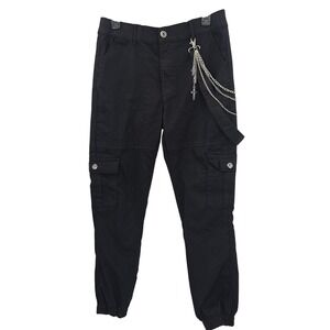 Gothic‎ Pants SZ 13/31 Black Cargo Techwear Jogger Chains Cross Streetwear Punk